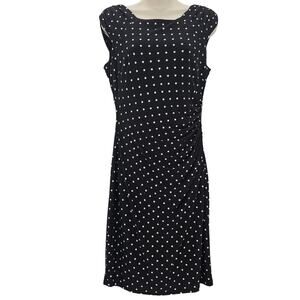 Ralph Lauren LRL Womans size 8 Cap Sleeve Square Neck Polka Dot Midi Dress Black